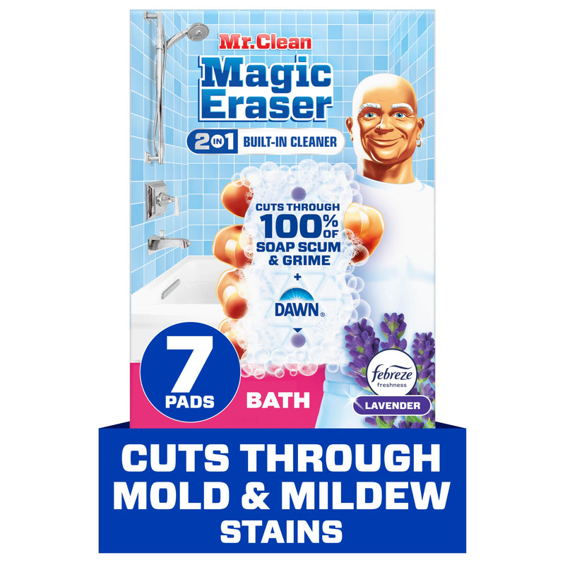 Mr. Clean Magic Eraser Sponge, Bathroom Cleaner, Soap Scum Shower & Tub Cleaner, 2 in 1 Bath, 7Ct