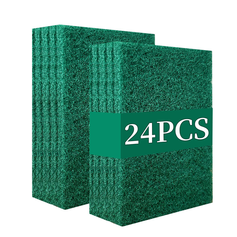 Heavy Duty Scour Pads Sponge Dish Scrubber Non-Scratch Green Reusable Household Scrub Pads for Kitchen and Dish Cleaning Tool (24Pcs)