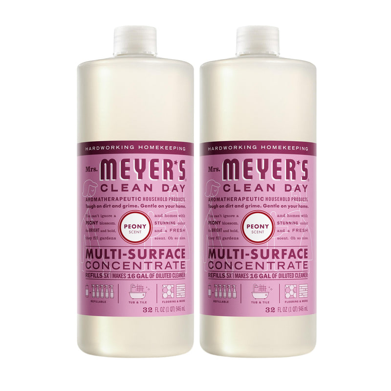 MRS. MEYER'S CLEAN DAY Multi-Surface Cleaner Concentrate, Use to Clean Floors, Tile, Counters, Peony, 32 Fl. Oz - Pack of 2