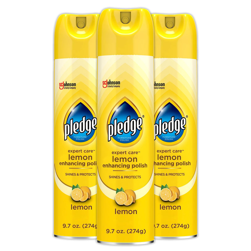 Pledge Enhancing Polish, Furniture & Wood Spray, Lemon Scent, 9.7oz (Pack of 3) 9.7 Ounce (Pack of 3)