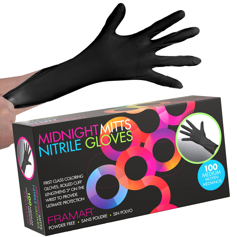 FRAMAR Powder Free Nitrile Gloves Medium â 12 INCH Black Gloves Disposable Latex Free, Guantes De Nitrile, for Hair Dye, Cleaning, Tattoo â Extra