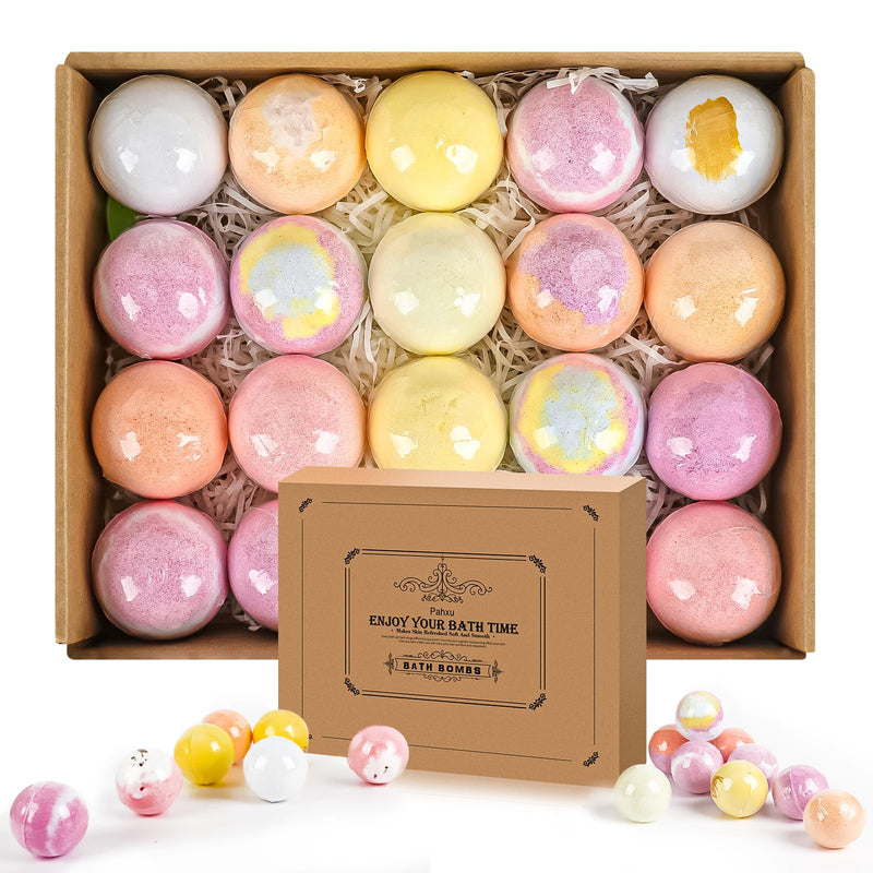 Bath Bombs 20 PCS Set, Organic Bath Bombs with Natural and Safe Essential Oil, Handmade Rich Bubble for Skin Moisturizing, Present for Her/Him,
