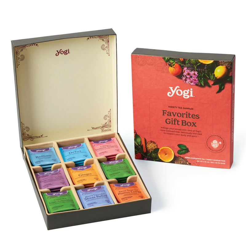 Yogi Organic Tea Sampler Gift Box - Assorted Delicious Wellness Teas - 9 Favorite Herbal, Green & Black Teas - Tea Gift Set & Variety Pack (45 Tea