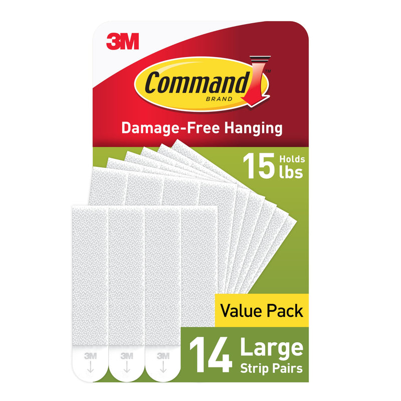Command Large Picture Hanging Strips, White, Holds up to 16 Lbs, 14-Pairs, Easy to Open Packaging