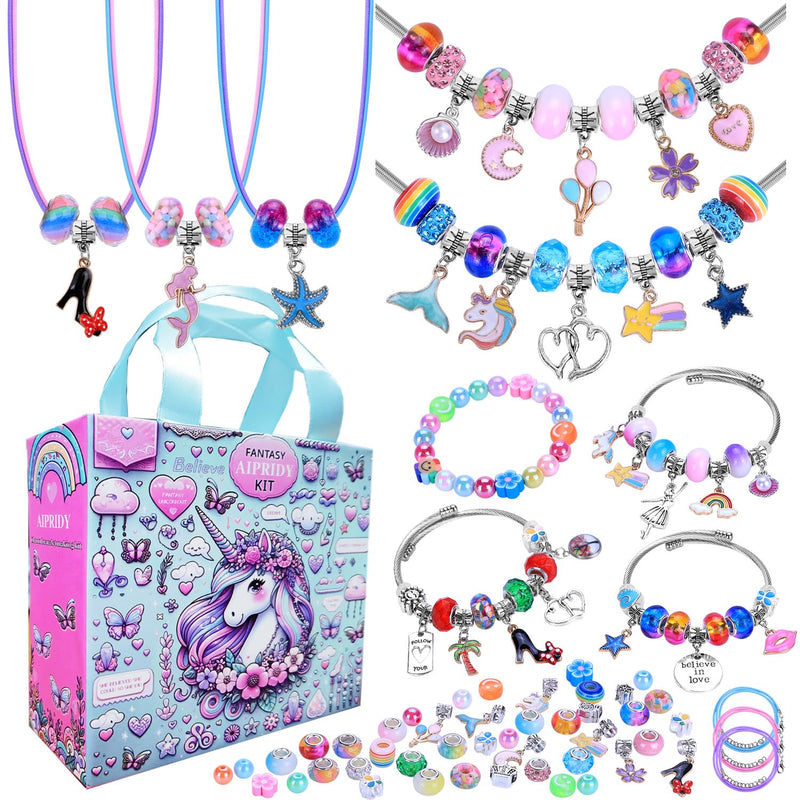 AIPRIDY 208 Pieces Charm Bracelet Making Kit,Unicorn Mermaid Crafts Gifts Set Can Inspires Imagination and Creativity,Jewelry Making Kit Perfect