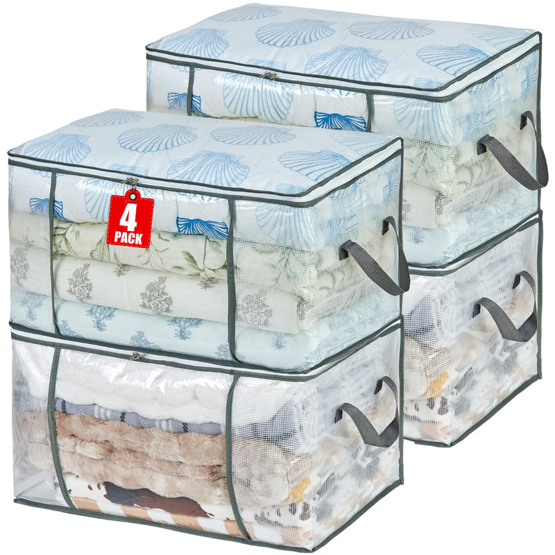 80L Clear Large Storage Bag, Clothes Storage Containers for Organizing Closet, Bedroom, Underbed, Comforters, Clothing, Blankets, Pillow, Foldable