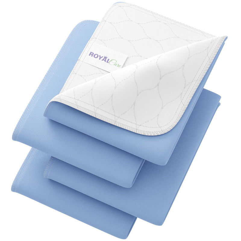 Incontinence Bed Pads - 18X24 | Cotton Blend | Washable Bed Pads for Adults, Children, Pets and Seniors Waterproof | Pack of 4, Blue, by Royal Care