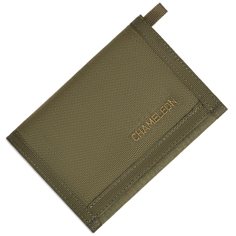 Chameleon Trifold Men Nylon Wallet - Military Tactical Mens Wallets- ID Card Holder - Canvas Thin Front Pocket Travel Wallet -Coin Zipper Pocket OLIVE