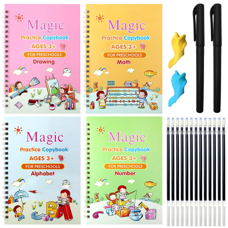 5 PCS Grooved Writing Books for Kids Children Reusable Magic Practice Copy Book Writing Workbook Magic Ink Copy Books for Preschool Tracing Letter