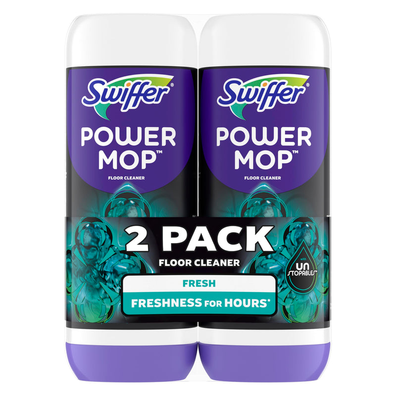 Swiffer Powermop Floor Cleaning Solution with Unstopables Fresh Scent, Powermop Refills, Floor Cleaner for Mopping, 25.3 Fl Oz, 2 Pack