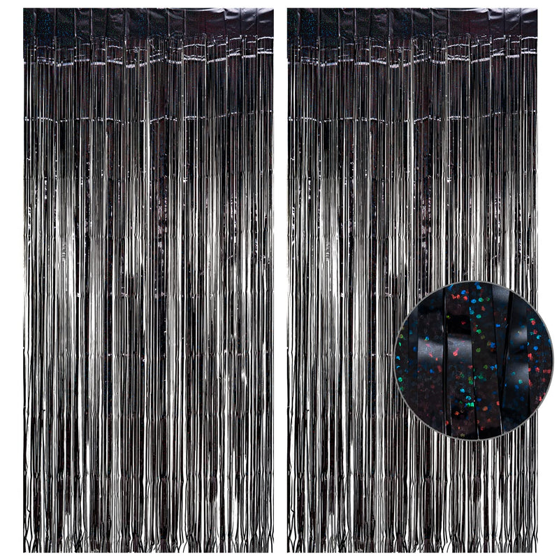 Black Tinsel Curtain Party Backdrop - GREATRIL Party Streamers Backdrop Foil Fringe Curtains for Birthdays/Wizard Halloween Decorations - 1M X