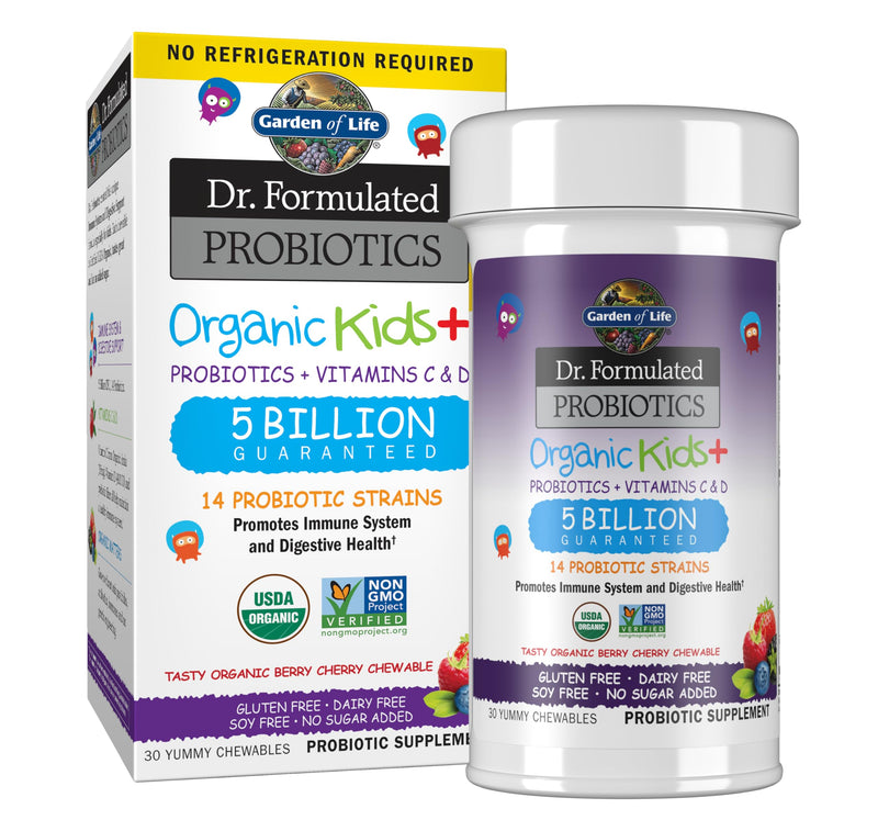 Garden of Life Dr. Formulated Probiotics Organic Kids+ plus Vitamin C & D - Berry Cherry - Gluten, Dairy & Soy Free Immune & Digestive Health