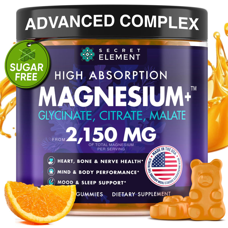 Magnesium Glycinate 2150MG Gummies for Women and Men, High Absorption Magnesium Glycinate, Citrate, Malate Gummies for Adults & Kids, Magnesium