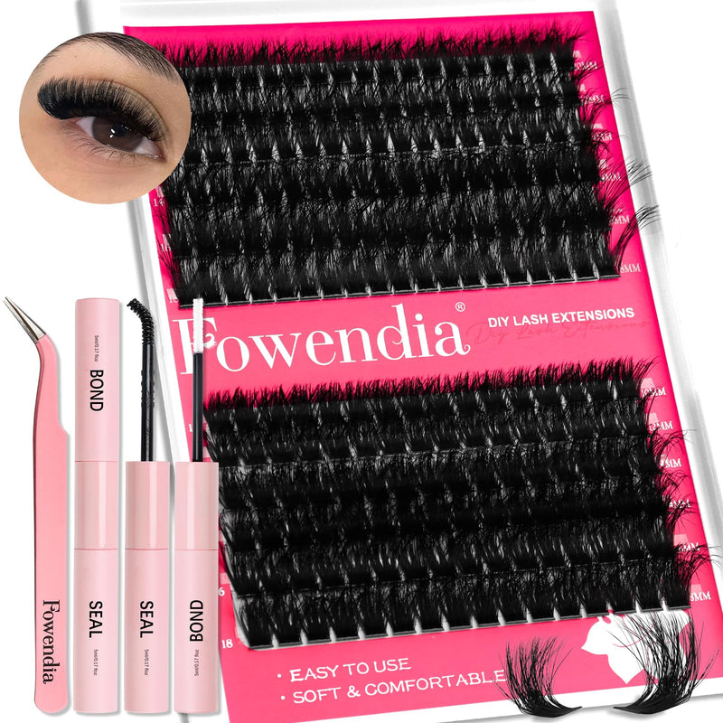 Fowendia Lash Clusters Kit Fluff 80D 100D Individual Lashes D Curl Cluster Eyelash Extensions 10-18mm DIY Lash Extension Kit Lash Bond and Seal
