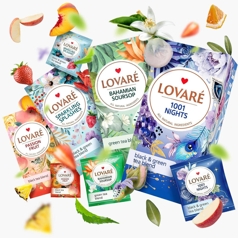 LOVARE Set of 4 Assorted Tea Bags Variety Pack 48 G - Made in Ukraine - 24 Black, Green Tea Sampler Bags X 2 G - Tea Bags Individually Wrapped -