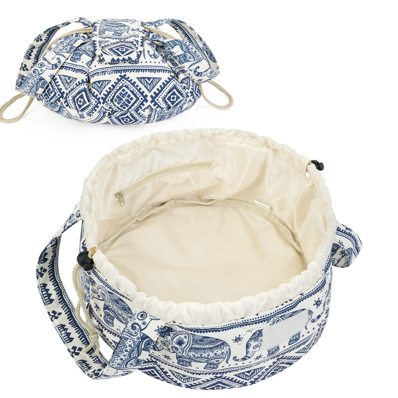 Narwey Barrel Drawstring Makeup Bag Large Cosmetic Bag Make up Bags Toiletry Bag Travel Bags for Toiletries Organizer for Women Gift for Teen
