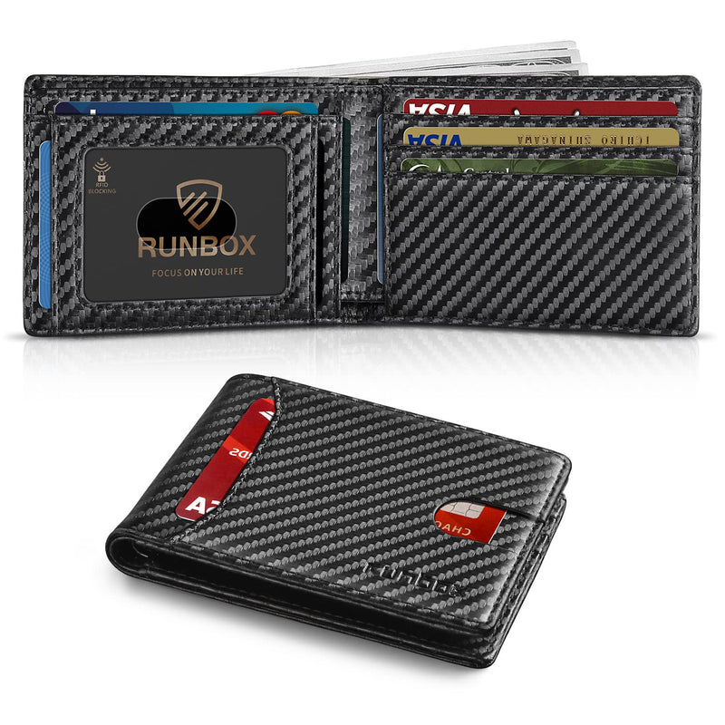 RUNBOX Wallet for Men Slim 11 Credit Card Holder Slots Leather RFID Blocking Small Thin Men'S Wallet Bifold Minimalist Front Pocket Large Capacity