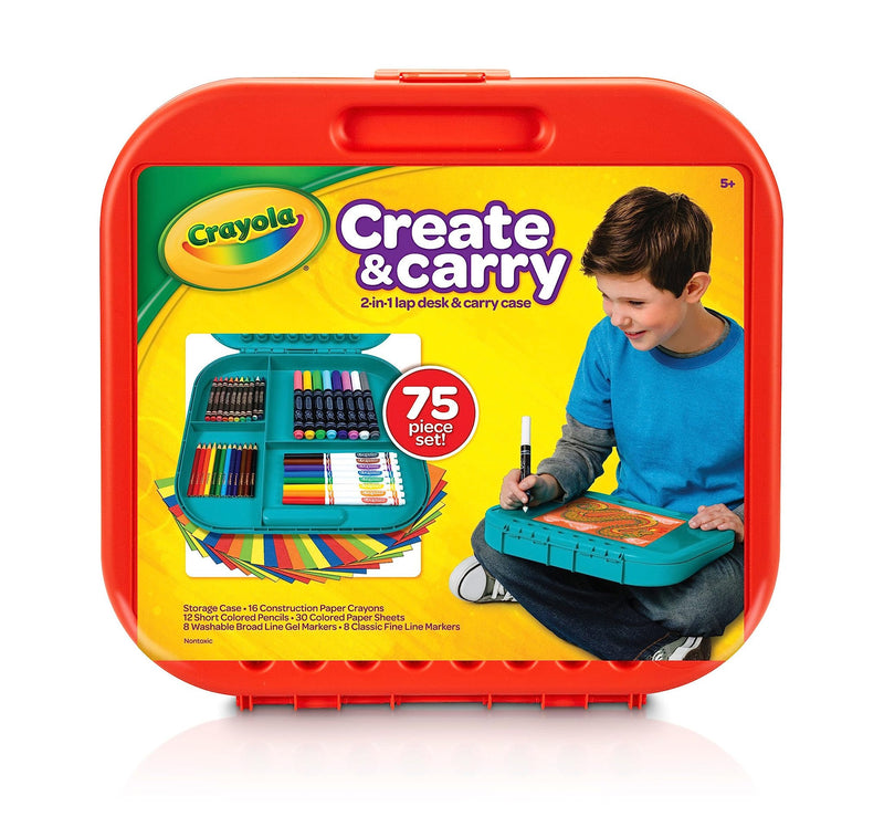 Crayola Create 'N Carry Art Set (75Pcs), 2-In-1 Lap Desk & Carrying Case, Art Kit for Kids Crafts, Drawing & Coloring Supplies, Easter Gifts for Kids