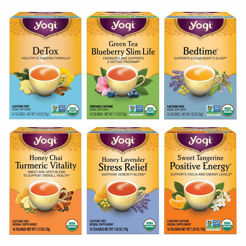 Yogi Tea Favorites Variety Sampler - 16 Bags per Pack (6 Packs) - Organic Tea Gift Box - Includes Sweet Tangerine Positive Energy, Honey Lavender