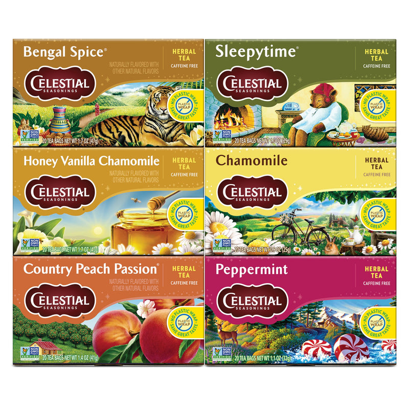 Celestial Seasonings Herbal Tea Variety Pack, Bengal Spice, Sleepytime, Honey Vanilla Chamomile, Country Peach Passion, Peppermint & Chamomile,