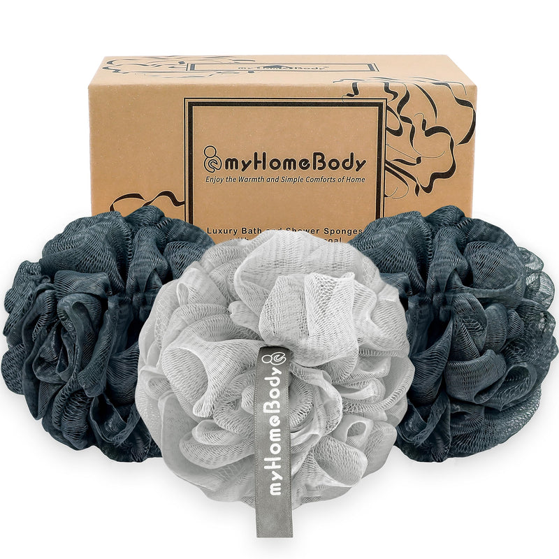 Myhomebody Large 70G Loofah Sponge, Body Scrubber, Bath Sponge, Loofah for Women, Men, Exfoliating Sponge Shower Pouf with Activated Charcoal - 3