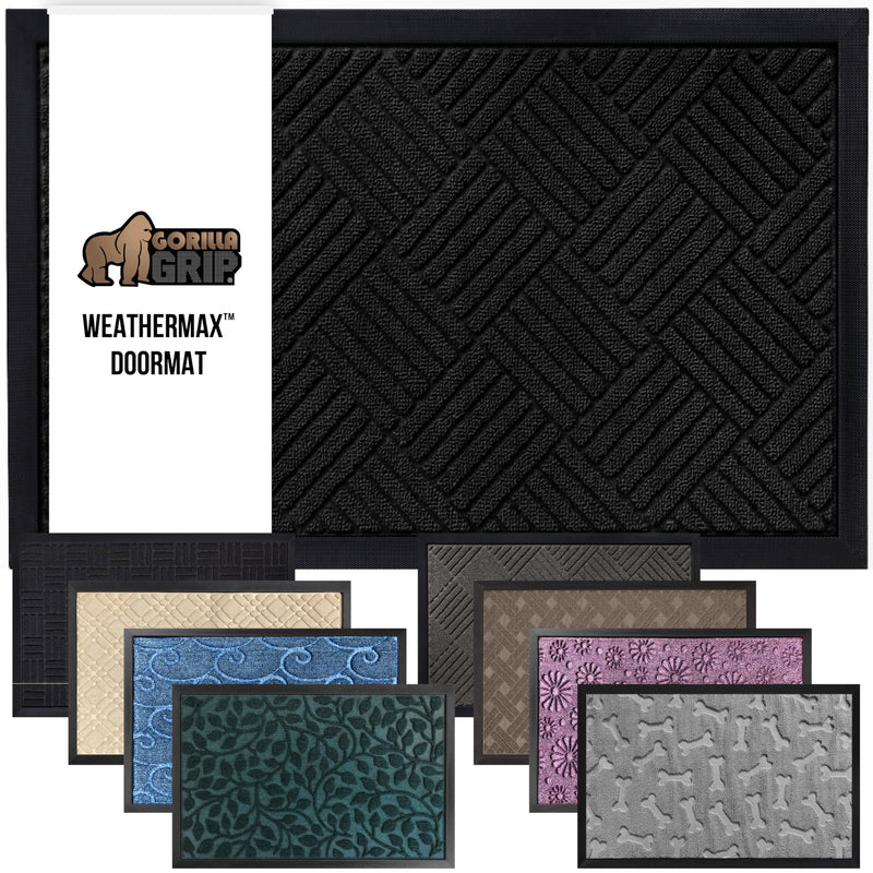GORILLA GRIP 100% Waterproof All-Season Weathermax Doormat, Durable Natural Rubber, Stain and Fade Resistant, Low Profile, Indoor Outdoor Door