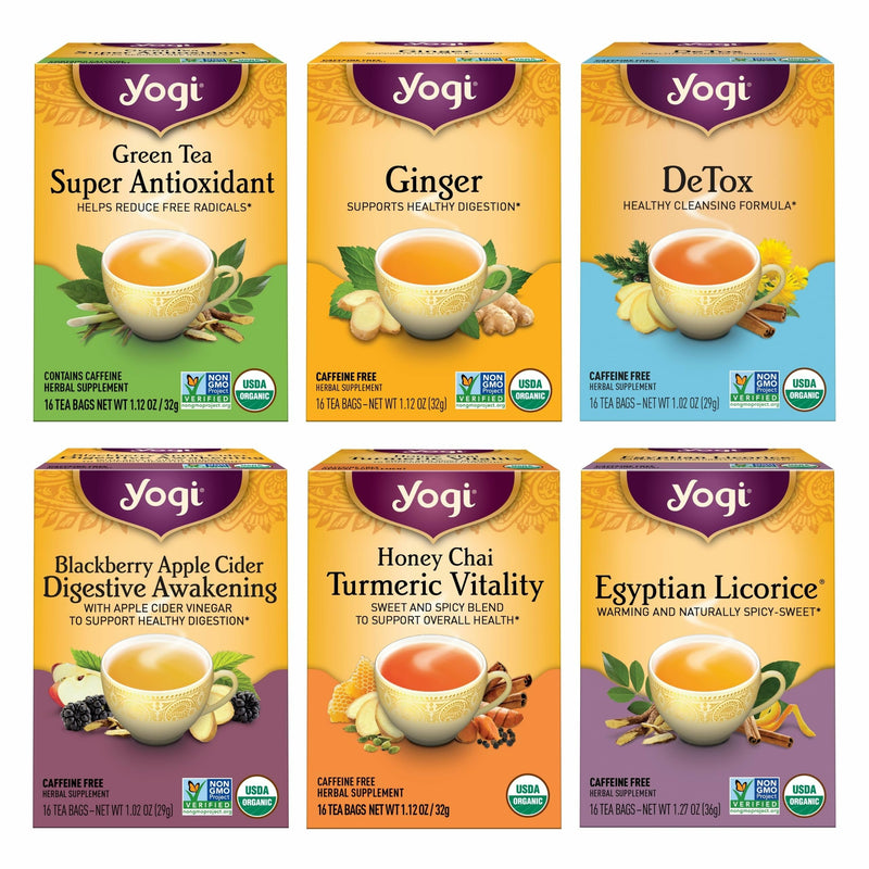 Yogi Tea Digestion & Detox Variety Sampler - 16 Bags per Pack (6 Packs) - Cleanse & Digestion Support - Includes Ginger, Detox, Green Tea Super