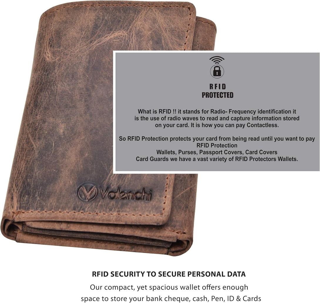 RFID Leather Trifold Wallet with 9 Card Slots,2 Note Pocket Coin Pocket & ID Window