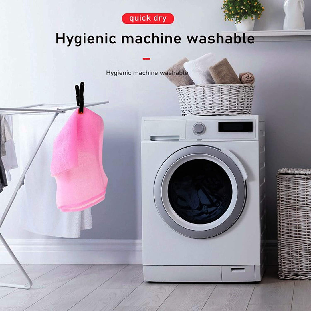 ARCH&M Exfoliating Washcloth Body Scrubber Back Scrubber for Shower Japanese Beauty Washcloth Bath Wash Cloth Korean Exfoliation Luffah Towel Net Sponge Loofah Body Scrub 3 Pack (Peach X 3)