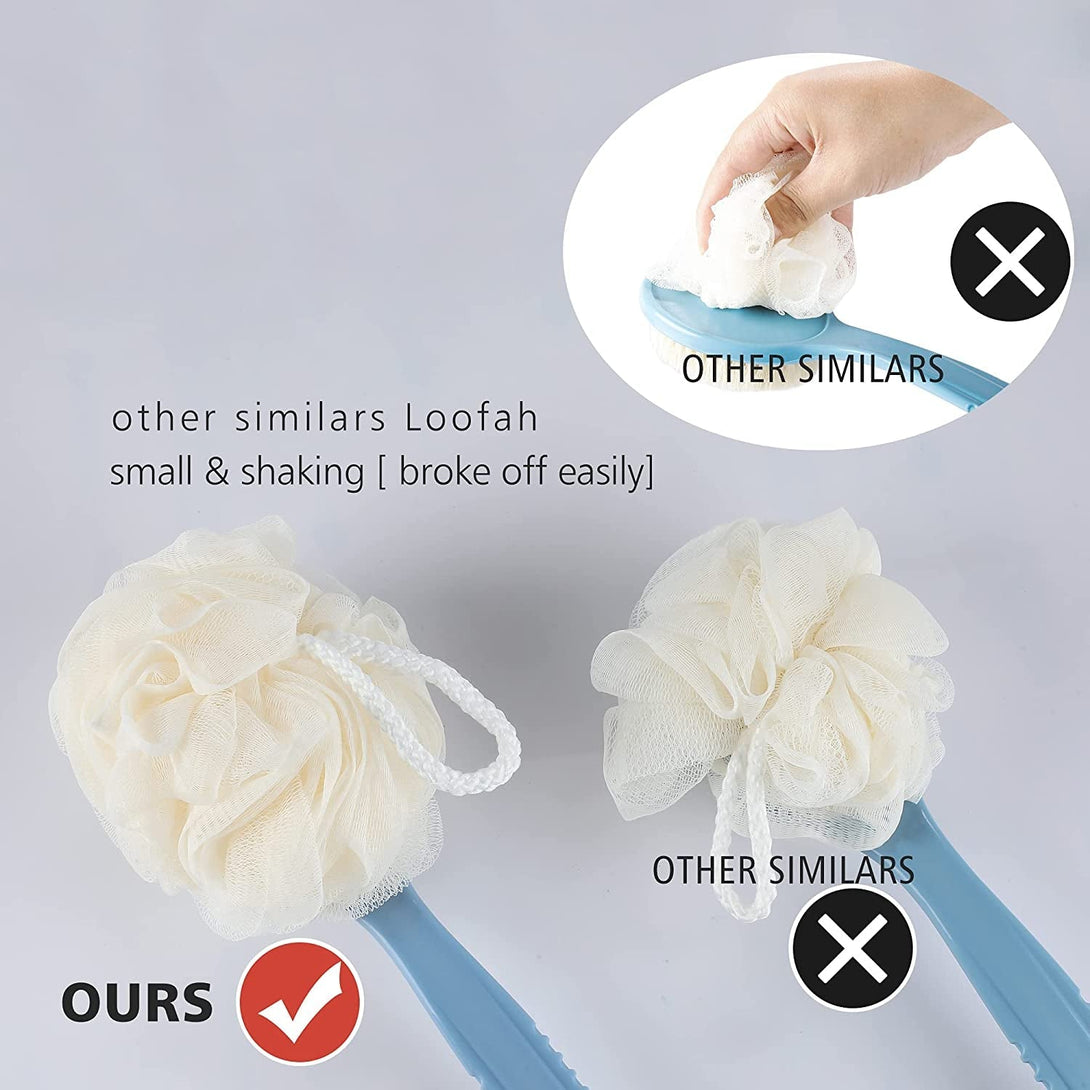Shower Body Brush with Bristles and Loofah,Back Scrubber Bath Mesh Sponge with Curved Long Handle for Skin Exfoliating Bath, Massage Bristles Suitable for Wet or Dry, Men and Women (Grey)
