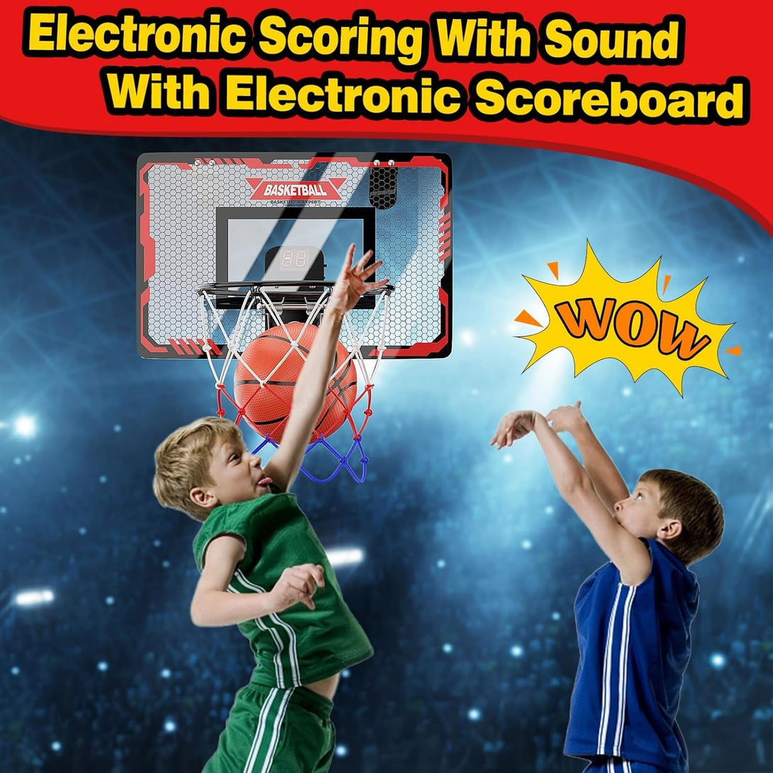 Basketball Hoop Indoor, over the Door Basketball Hoop with Electronic Scoreboard, Mini Basketball Hoop for Bedroom Office Wall, Basketball Toys Gifts for Boys Teens Adults 3 4 5 6 7 8 9 10 11