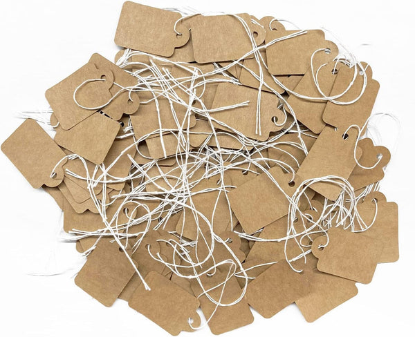 200Pcs Kraft Price Tags with String Attached, Marking Strung Writable Price Labels, Display Label for Clothing Jewelry Tag 1.38 × 0.87 Inches
