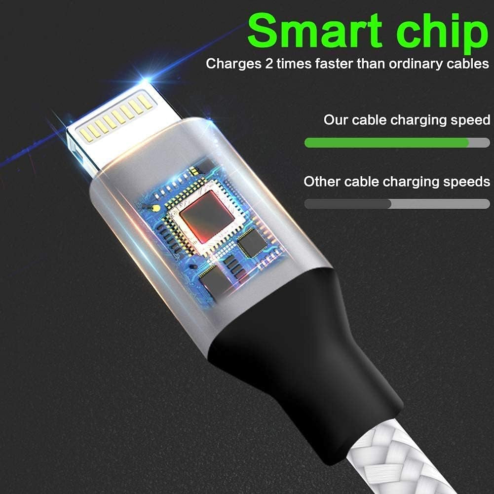 [Apple Mfi Certified] 6Pack(3/3/6/6/6/10Ft) Iphone Charger Nylon Braided Fast Charging Lightning Cable Compatible Iphone 14Pro/14/13Pro/13/12Pro/12/11And More-Silver&White
