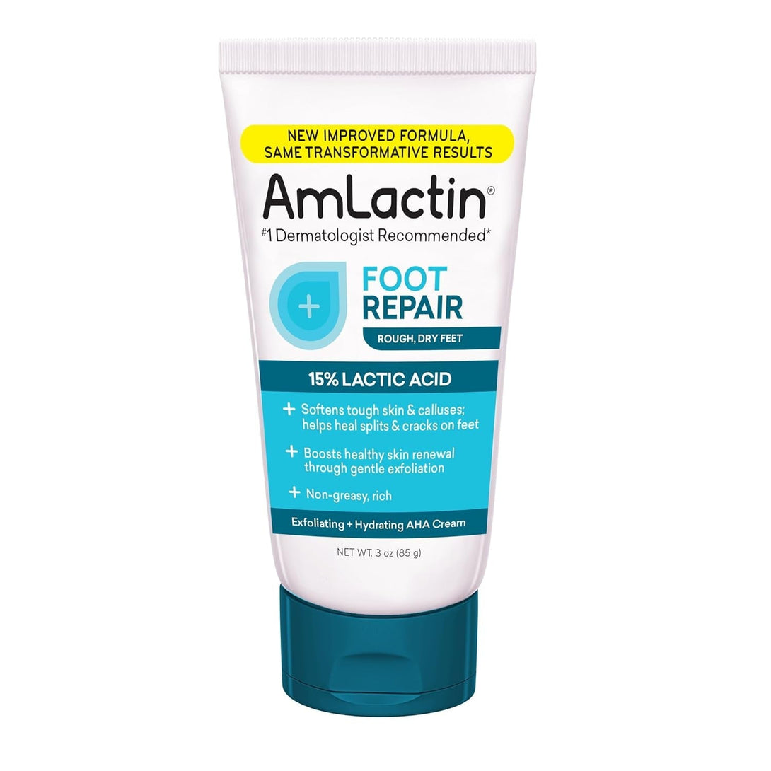 Amlactin Foot Repair Cream - 3 Oz Cream for Dry Cracked Heels with 15% Lactic Acid - Exfoliator and Moisturizer for Dry Skin (Packaging May Vary)