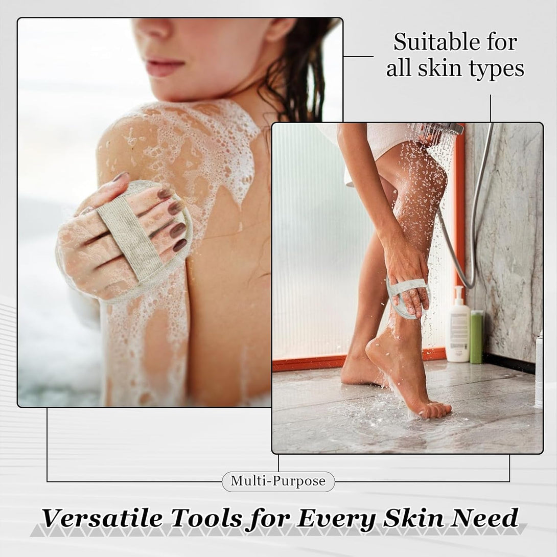 Natural Hemp Bath Mitts & Loofah Gloves Set - Exfoliating Shower Gloves for Women and Men, Organic Fiber Body Scrubber, Reusable Eco-Friendly Bath Accessories (3-Pack)