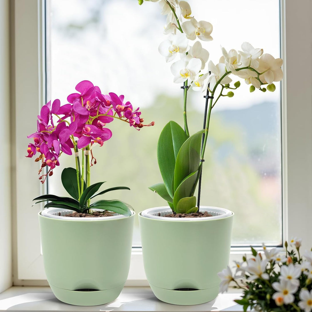 QCQHDU 2 Pack Orchid Pots with Holes for Repotting, Self Watering and Double-Layer Orchid Pot with Good Air Circulation