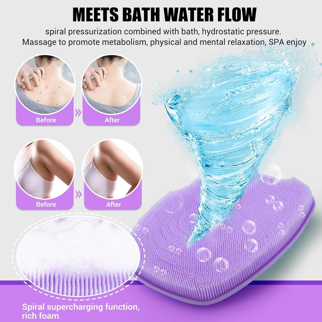 Silicone Body Scrubber - Zinc Infused - Highly Elastic Bristles - Exfoliating Body Scrubber for Cellulite Reduction,Blood Circulation,Massage for Flawless Skin - Purple