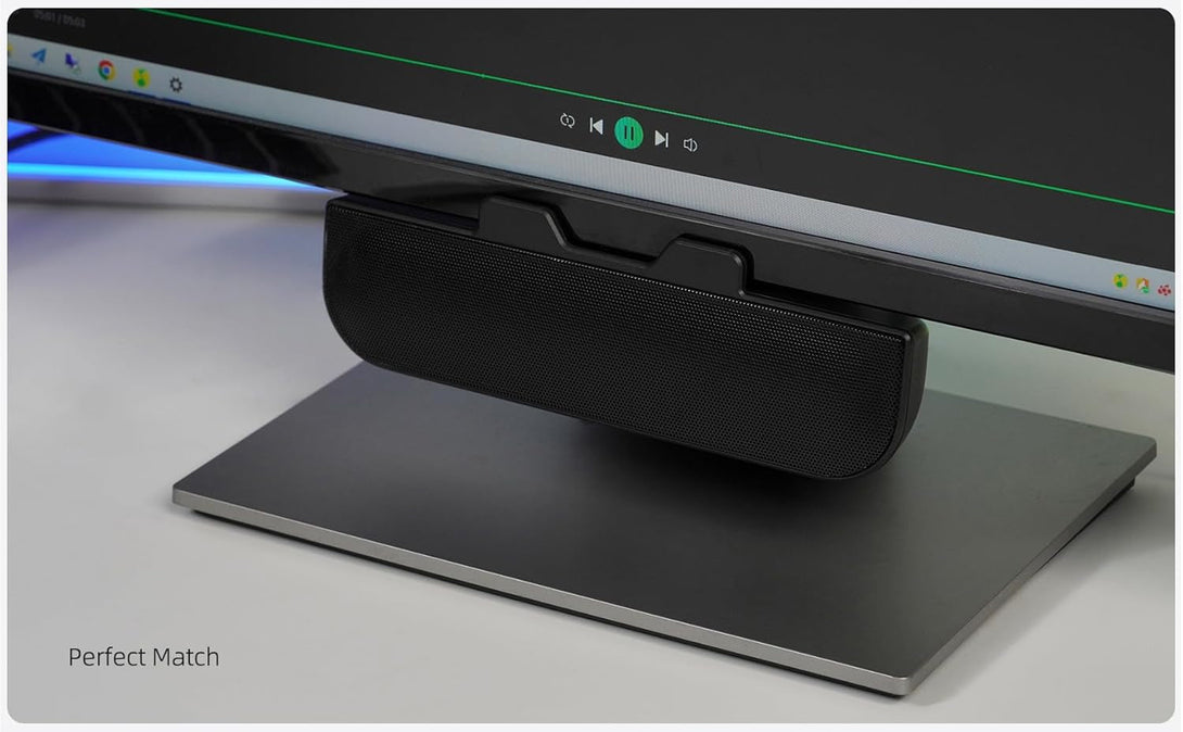 Computer Speakers for Desktop PC, Monitor Speakers, USB Plug-In, Wired, External Speaker for Laptop, Small Computer Soundbar for PC, with Loud Sound, Deep Bass, USB-C Adapter, Easily Clamp to Monitor