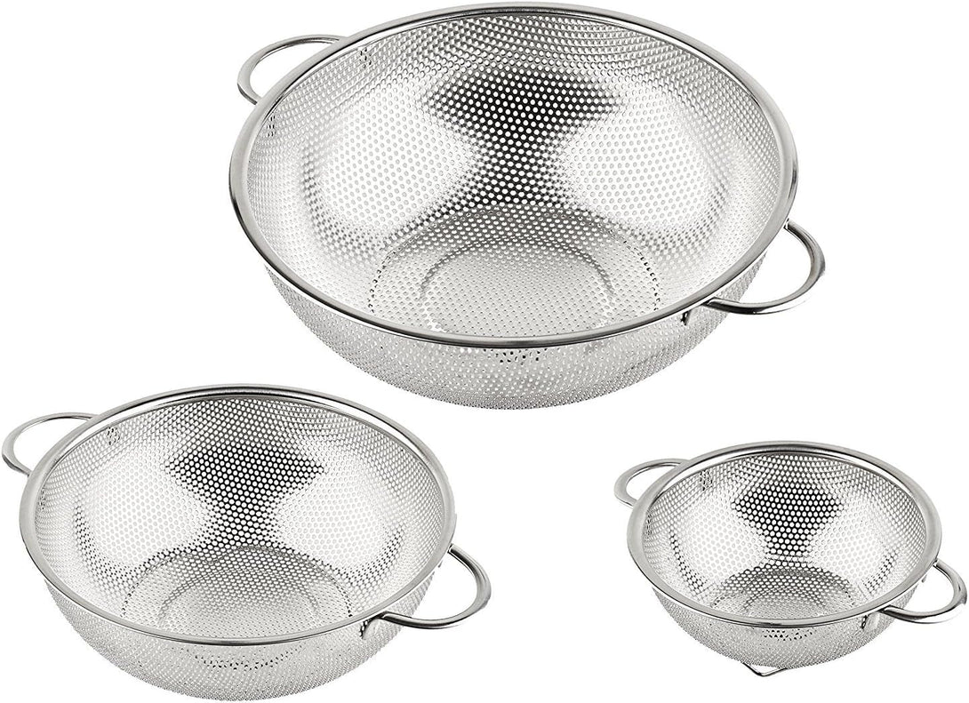 3-Piece Stainless Steel Mesh Micro-Perforated Strainer Colander Set (1-Quart, 2.5-Quart and 4.5-Quart)