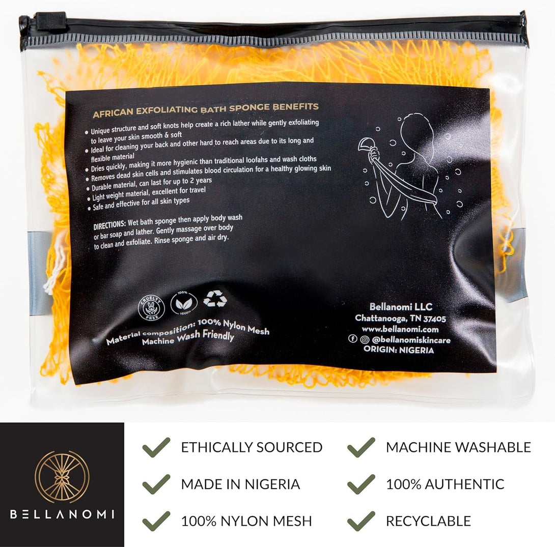 African Exfoliating Net Sponge, Authentic, Ethically Sourced from Nigeria, 45 Inches Long, Back Scrubber for Daily Use (Yellow)