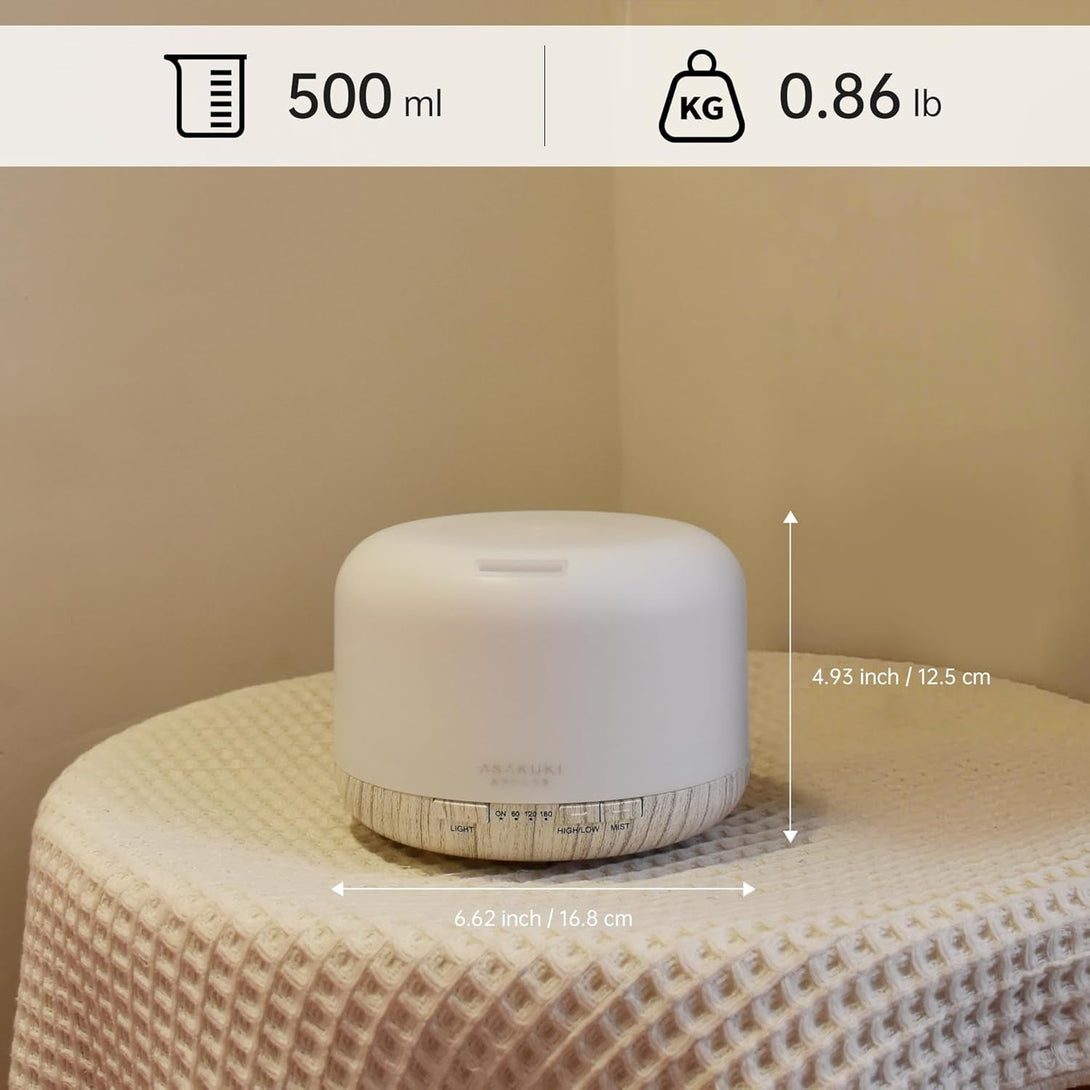ASAKUKI 500Ml Premium Essential Oil Diffuser with Remote Control, 5 in 1 Ultrasonic Aromatherapy Fragrant Oil Humidifier Vaporizer, Timer and Auto-Off Switch (White)