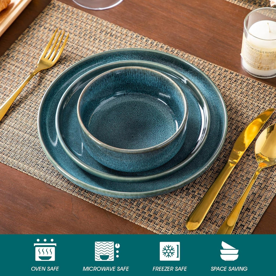 Vancasso VEGA Plates and Bowls Sets, 12 Pieces Stoneware Dinnerware Sets Dishes Set Modern Kitchen Dishware Sets Service for 4, Dishwasher and Microwave Safe, Blue