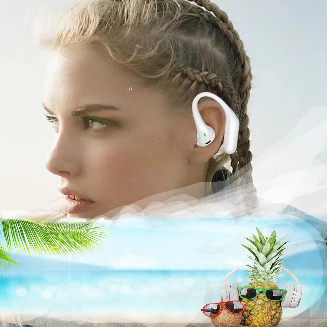 Open Ear Headphones,Bluetooth 5.3 Wireless Earbuds,5.9G Ultra-Lightweight Sport Earphones with Mic for Running Cycling,Secure Fit for Small Ears (White)