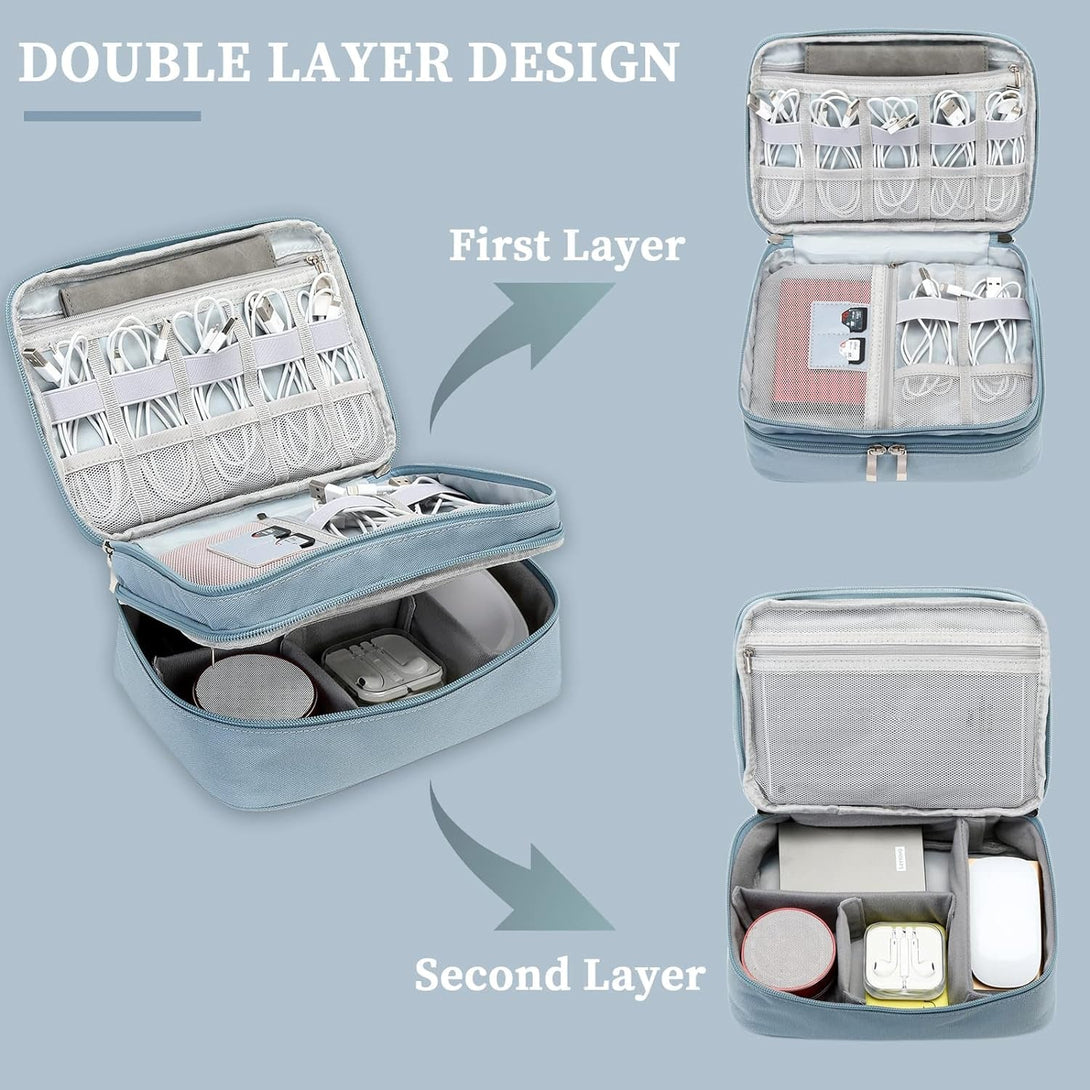 Lanola Electronic Organizer Travel Double Layer Cable Organizer Bag,Accessory Bag for Hard Drives,Cables,Usb,Sd Card,Memory Cards,Flash Drive,Etc. - Red