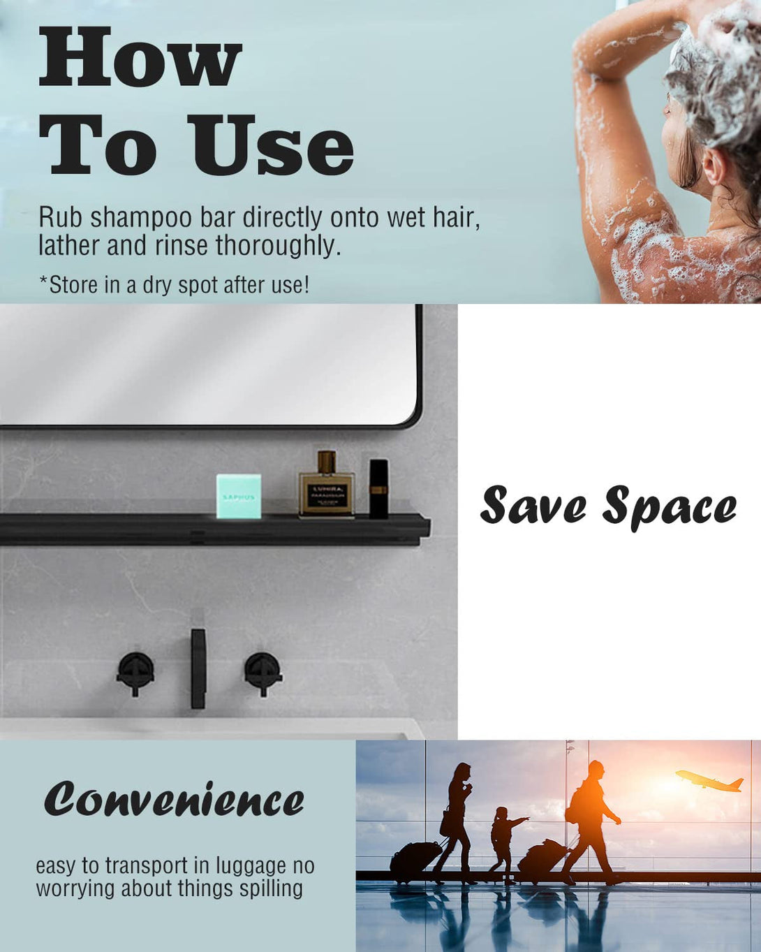 6Pcs Sulfate-Free Shampoo Bars for Dandruff & Oily Hair Control - Natural Solid Shampoo Soap Set (8.46Oz Travel Size) - Vegan, Cruelty-Free Hair Care for Women & Men - Blue