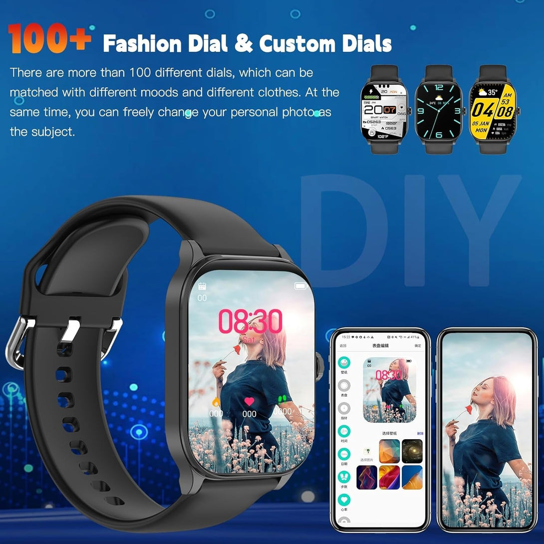 Smart Watch for Men Women(Answer/Make Call), Smartwatches with Heart Rate/Spo2/Sleep/Stress Monitor, IP68 Waterproof, 100+ Sports Mode Fitness Tracker, Compatible with Android and Iphone(Black, 2.01")