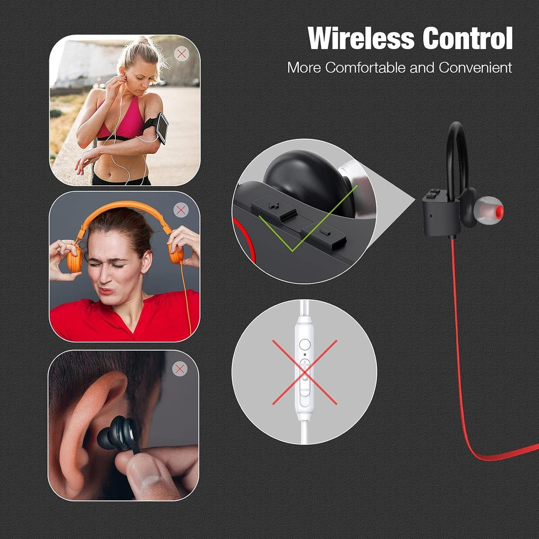 Boean Bluetooth Headphones Wireless Earbuds Bluetooth 5.3 Running Headphones IPX7 Waterproof Earphones with 16 Hrs Playtime Stereo Sound Isolation Headsets for Workout Gym