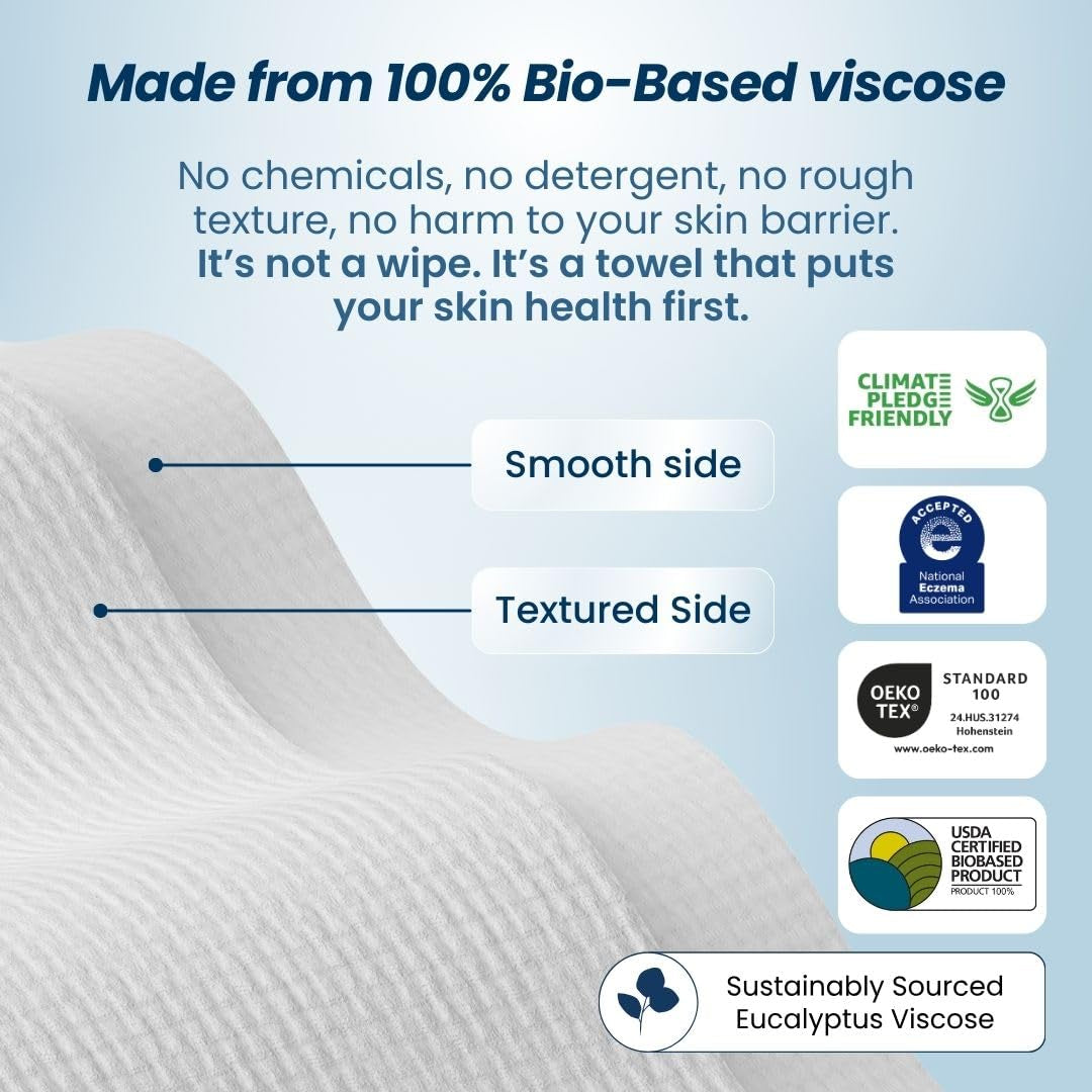 Clean Skin Club Clean Towels™, 100% USDA Biobased Dermatologist Approved Face Towel, Disposable Clinically Tested Face Towelette, Facial Washcloth, Ultra Soft Makeup Remover Dry Wipes, 1 Pack, 25 Ct