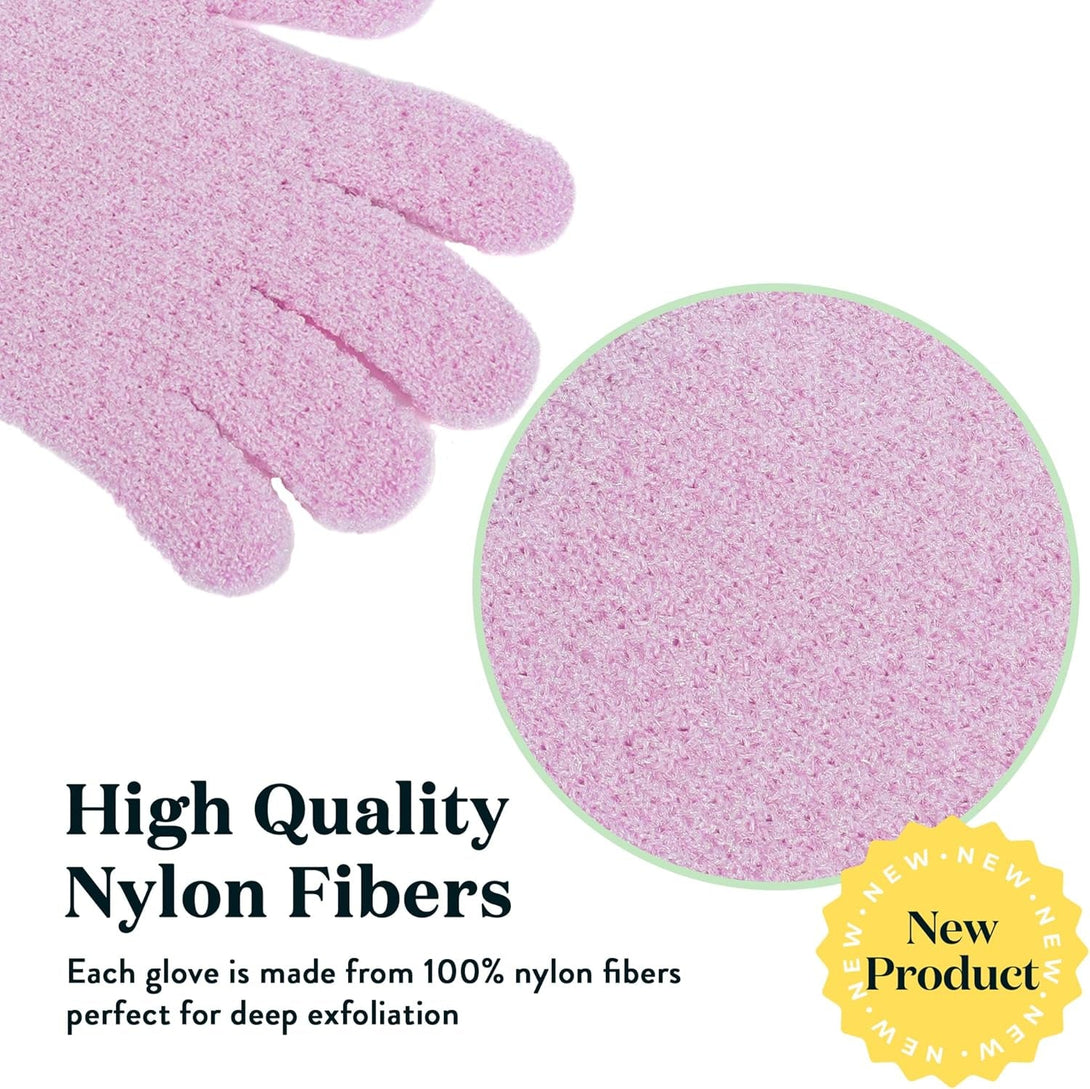 Bare Botanics 4 Pack Exfoliating Gloves for Shower (Lavender) - 100% Nylon Fibers - Exfoliating Bath Gloves - Shower Scrubber & Dead Skin Remover - Perfect for Wet & Dry Exfoliation