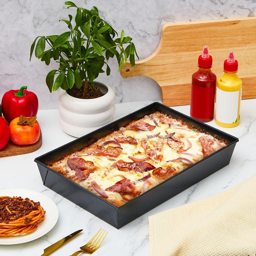 3 Pcs Detroit Style Pizza Pan 10 X 14 X 2.36 Inch Hard Rectangular Deep Pizza Pans Non Stick Sicilian Style Pizza Pan Dish Pre Seasoned Bakeware Kitchenware